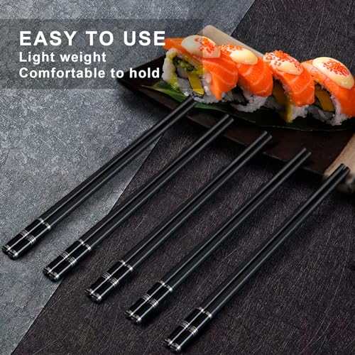 Chopsticks Reusable 5 Pairs Fiberglass Chopsticks Dishwasher Safe Square Lightweight Non (silvery)