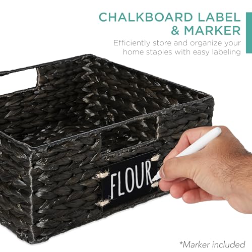 Set of 4 13x12in Water Hyacinth Pantry Baskets (13x12x5in / Black)