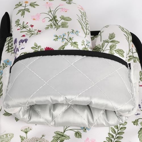 Floral Oven Mitts and Pot Holders Sets Wildflower Oven Gloves Heat Resistant 4 Pcs Pretty Decorative Kitchen Hot Pads and Mitts for Baking Cooking Grilling (White)