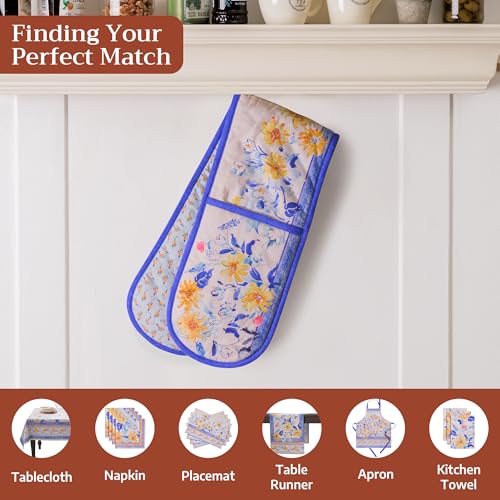 Double Oven Mitts 100% Cotton Double Oven Glove (007 - Girassol / 7" x 35" (Double Oven Mitt))