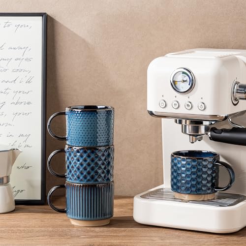 15 OZ Stackable Coffee Mugs Set of 4 (Deep Sea / 15 Ounces)