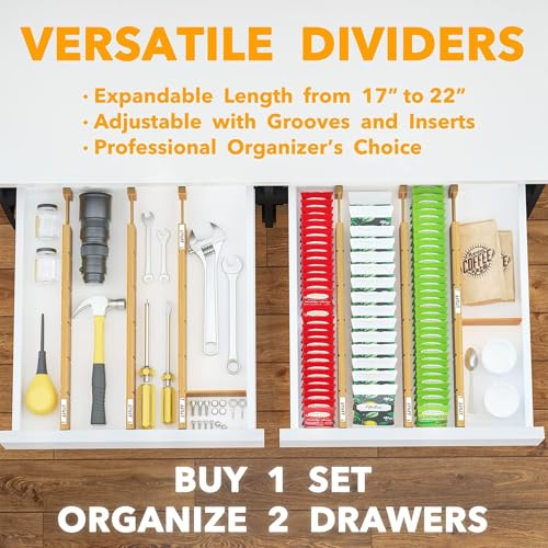 Bamboo Drawer Dividers with Inserts and Labels (17-22 inch)