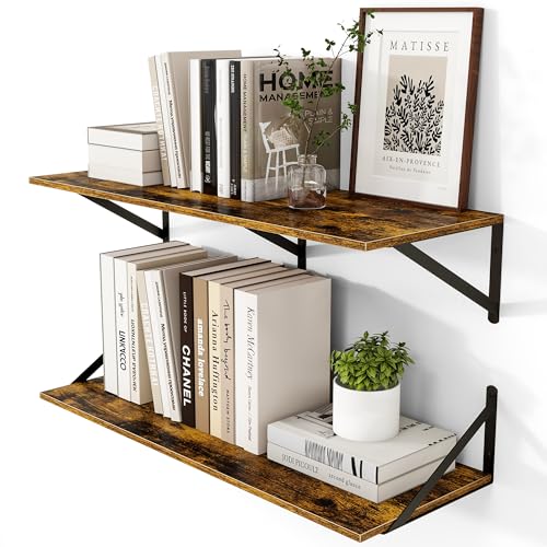 32W x 12D Deep Floating Shelves Set of 2 Rustic Brown (Rustic Brown With Black Metal Bracket / 32Wx12Dx5.8H)