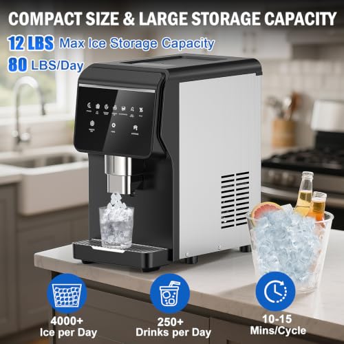 80 lbs Nugget Ice Maker Countertop with Water Dispenser Self