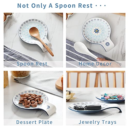 Spoon Rest 5.5" Ceramic Spoon Holder for Stove Top (Blue)