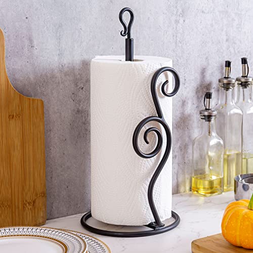 Rustic Burnt Solid Wood and Industrial Matte Black Metal Dining Combination Caddy with Paper Towel Roll Dispenser Stand (Matte Black Metal)