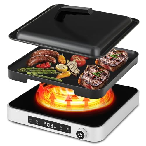 Portable Induction Cooktop with Griddle Pan (Single Induction Cooktop with Grill Pan)