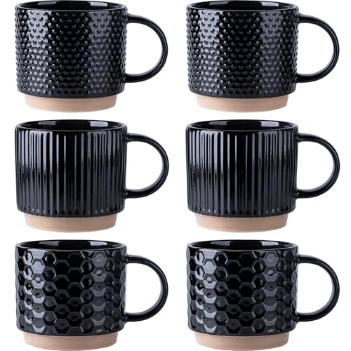 12 OZ Stackable Coffee Mugs Set of 6 (Black / 12 Ounce(6PCS))