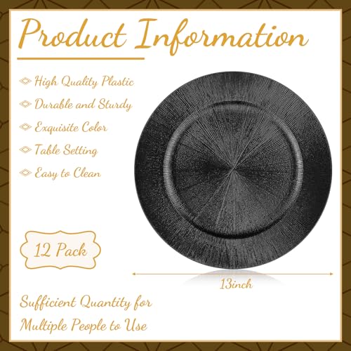 12 Pcs 13 Inch Black Charger Plates (Modern Style / Black)