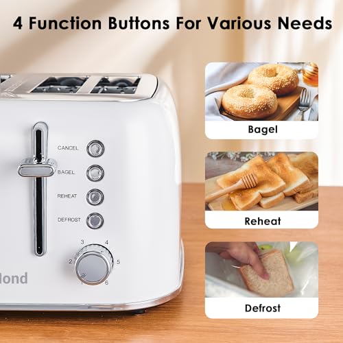 Toaster 4 Slice Retro Stainless Steel with Extra Wide Slots Bagel