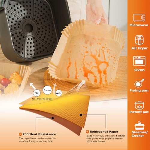 250 Pcs 6.5" Square Air Fryer Liners Disposable for 3 (125 Count)