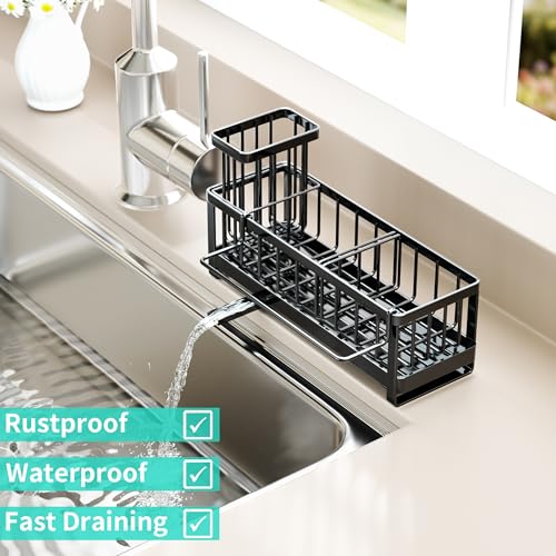 Sponge Holder for Kitchen Sink (Black-Large / with Dishcloth Holder)