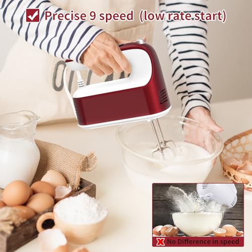 9 Speed Digital Hand Mixer Electric (Red/White)