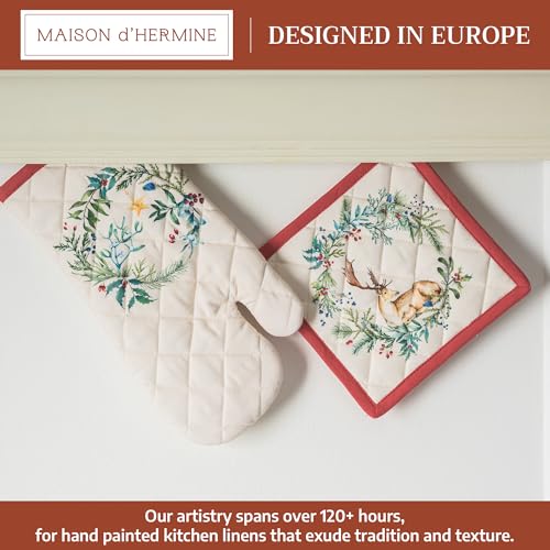 100% Cotton Oven Mitt & Pot Holder Set (100 - Holly Time / 7.5" x 13" & 8" x 8" (Oven Mitt & Pot Holder))
