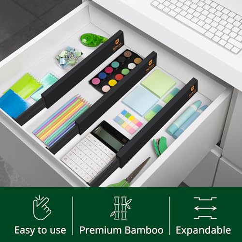 Bamboo Drawer Dividers Organizers (Large (up to 22") / Black)