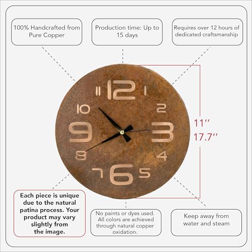 Handmade Pure Copper Wall Clock for Home Decoration (Big Numbers / 11)