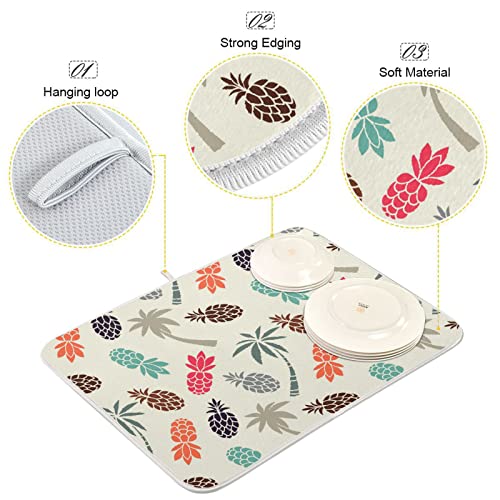 Super Absorbent Dish Drying Mat (Coconut Palm Trees Pineapples / 16" x 18")
