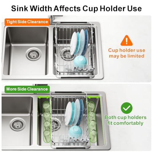 Dish Drying Rack Over the Sink (Silver / For 11.5"-30"W Sink, Metal Utensil Holder)