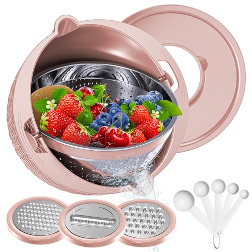 4 1 Colander with Bowl & Spoons Set (Pink)