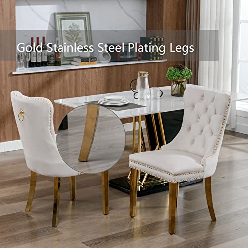 Beige and Gold Velvet Dining Chairs Set of 4 (Classic Beige)