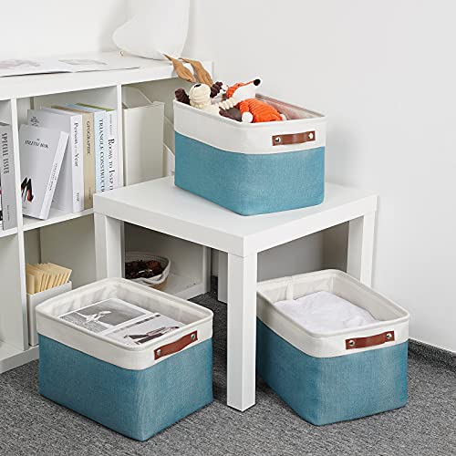 Storage Baskets for Shelves (White&Teal / L-15"x11"x9.5")