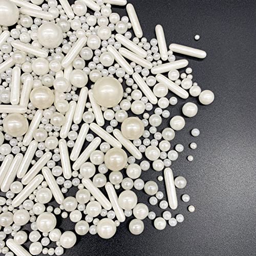 Sprinkles White Pearl Sugar Candy Mix Size Baking Cake Decorations Cupcake Toppers Cookie Decorating Ice Cream Celebrations Shaker Jar Wedding Shower Party (4.58 Ounce)