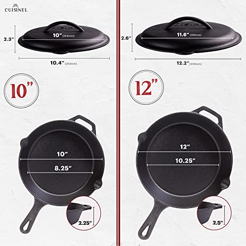 Cast Iron Skillet Set with Lids (10"+12")