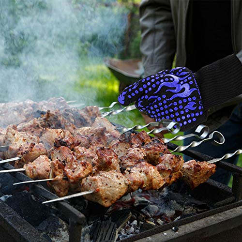 BBQ Gloves 1472 Degree F Heat Resistant Grilling Gloves Silicone Non (short / Blue)