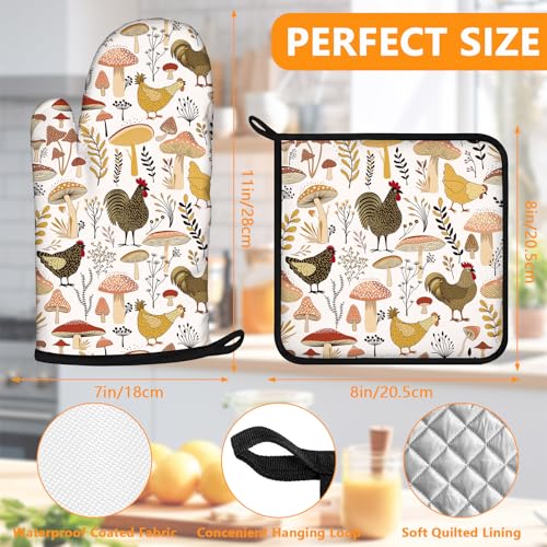 Rooster Mushrooms Oven Mitts and Pot Holders Sets 4Pcs (Rooster Mushrooms)