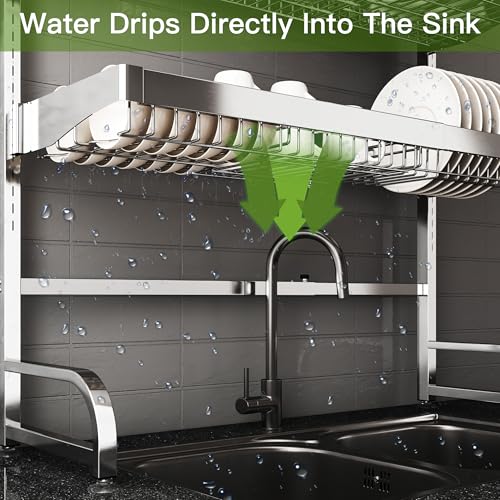 Over The Sink Dish Drying Rack (Silver / 25.5"-35.5"(W)x11.9"(L)x31.5"(H))