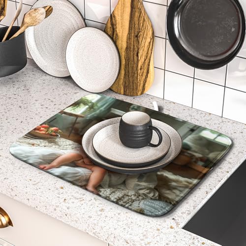 Custom Dish Drying Mat Customized Drainer Pad with Image Logo Text 16x18 Inch Personalized Absorbent Dish Dry Pad for Kitchen Counter Sink (Custom / 16x18 inch)