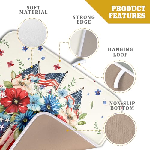 American Patriotic Floral Dish Drying Mat Flower Vase Drainer Rack Mats 16"x18" Absorbent Microfiber Dish Dry Pad for Kitchen Counter Sink (Patriotic Floral Vase / 16" x 18")
