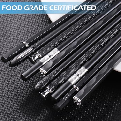 5 Pairs Premium Chopsticks Reusable Dishwasher Safe 9.5 Inch Fiberglass Chop Sticks Gift Set Non Slip Black + Silver (Black + Silver)