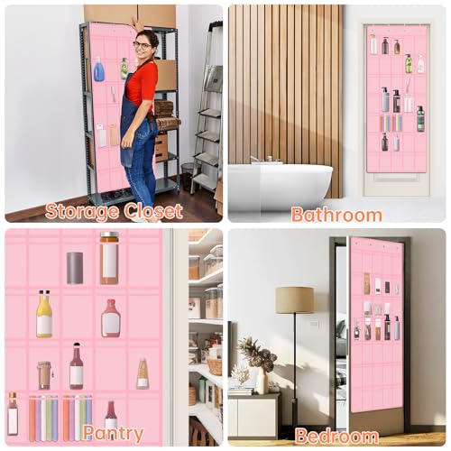 35 Pockets Door Hanging Cup Organizer Fit for Stanley Tumblers (67'' x 27.6'' / Pink)