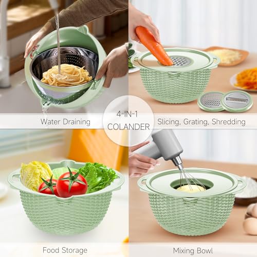 4 1 Strainer with Bowl & Spoons Set (Green)