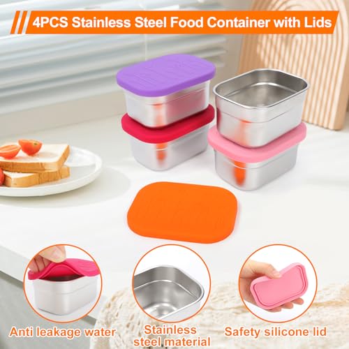 4 Pack Stainless Steel Kids Snack Containers with Lids