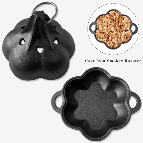 Pre Seasoned Cast Iron Smoker & Garlic Roaster with Airflow Lid (A-Black)