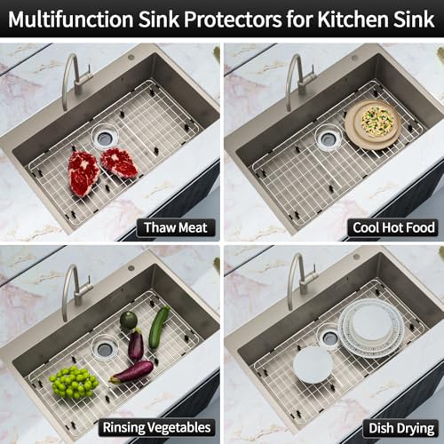 28-7/8" x 14-3/8" Stainless Steel Sink Protector, Sink Grate for Bottom (28-7/8''x14-3/8''/Rear Drain)