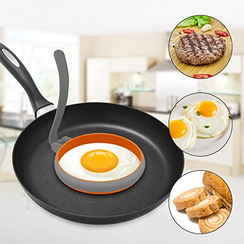 Silicone Egg Molds Pancake Molds for Kids (2Pcs Round+2Pcs Square / Gray)