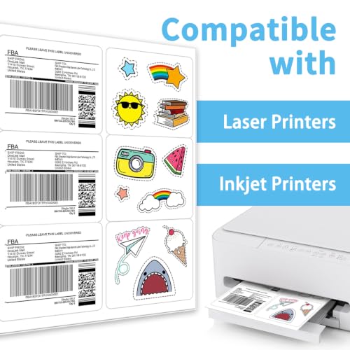 6 up 3-1/3" x 4" Sticker Labels Shipping Address Labels for Laser/Inkjet Printer, 500 Sheets, Total 3000 Labels (3-1/3" x 4" (6-UP) / 500 Sheets)