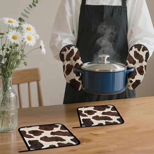 Brown Cowhide Oven Mitts and Pot Holders (4 Count)