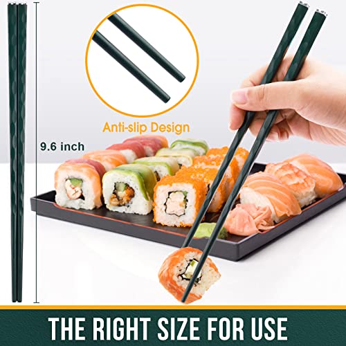 fiberglass Chopsticks Reusable (Green with Silver Head)