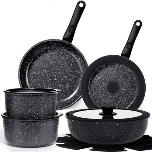 Ceramic Pots and Pans Set Non Stick (Dark Gray / 15PCS 01)