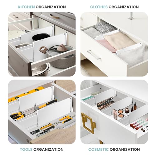White Expandable Drawer Dividers (8" Tall, 13"-22" Long)
