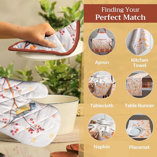 100% Cotton Oven Mitt & Pot Holder Set (112 - Oak Leaves / 7.5" x 13" & 8" x 8" (Oven Mitt & Pot Holder))