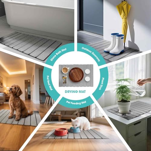 Dish Drying Mat Stone Bath Mat Diatomaceous Earth Stone Drying Mat For Kitchen Counter Sink Bath Mat Quick Dry Non Slip Foldable Dish Drying Rack Mat Large (24" x 16")