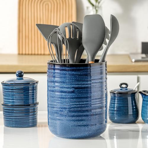 Ceramic Kitchen Utensil Holder (Navy Blue(1 pcs))