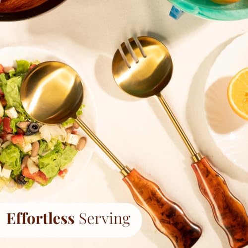 Resin Metal Salad Servers (12 x 3 inches / Brownish Hue)
