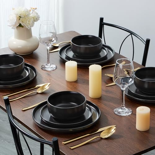 Stoneware Dinnerware Sets for 2 (Matte Black / Service for 2)