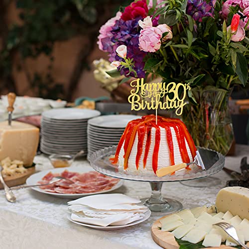 1 PCS Happy 30th Birthday Cake Topper Gold Glitter Cheers to 30 Years Birthday Cake Pick 30 Fabulous Cake Decoration for Happy 30th Birthday Anniversary Party Decorations Supplies (Gold / 30th)